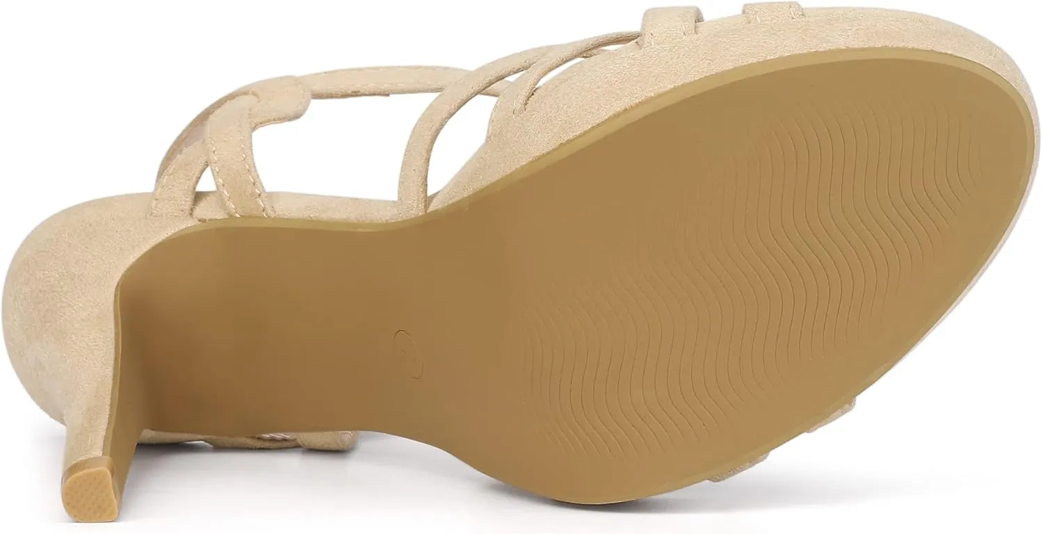 Allegra K Women's Strappy Platform Heels Stiletto Heel Sandals