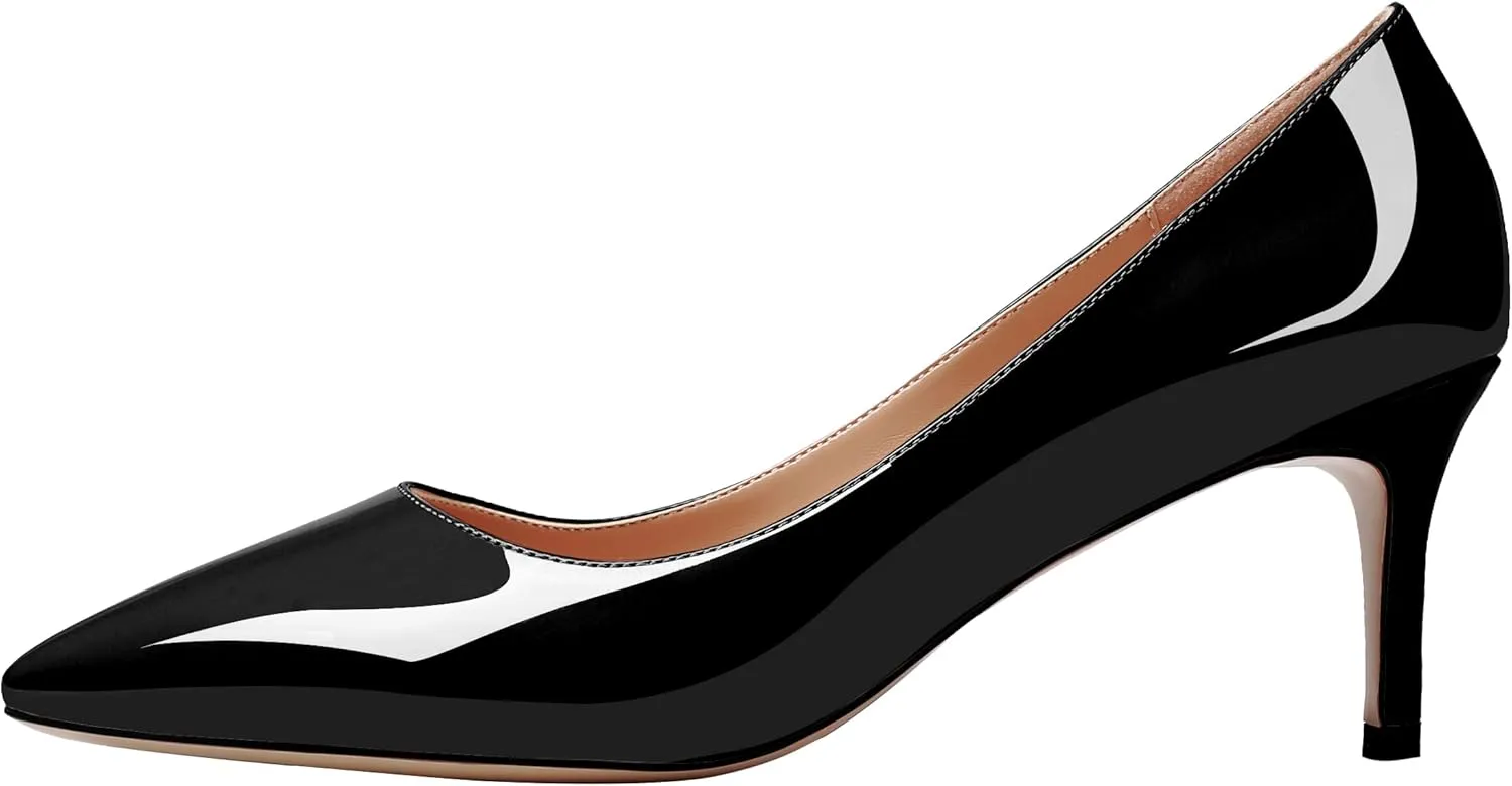 AUMOTED Women Kitten Heels Pumps Stiletto Slip On Pointed Toe 2.5 Inch Classic Court Shoes
