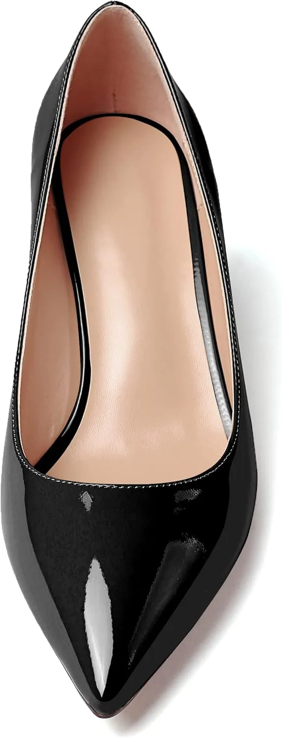 AUMOTED Women Kitten Heels Pumps Stiletto Slip On Pointed Toe 2.5 Inch Classic Court Shoes