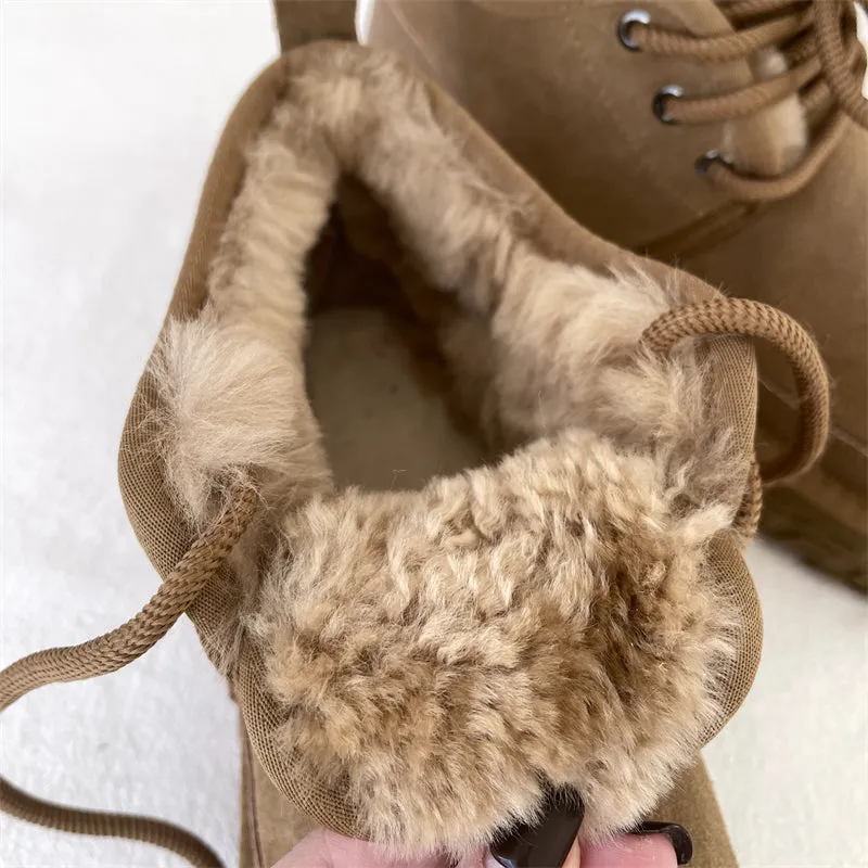 Babakud Women Winter Retro Wool-Lined Thick Warm Suede Ankle Boots