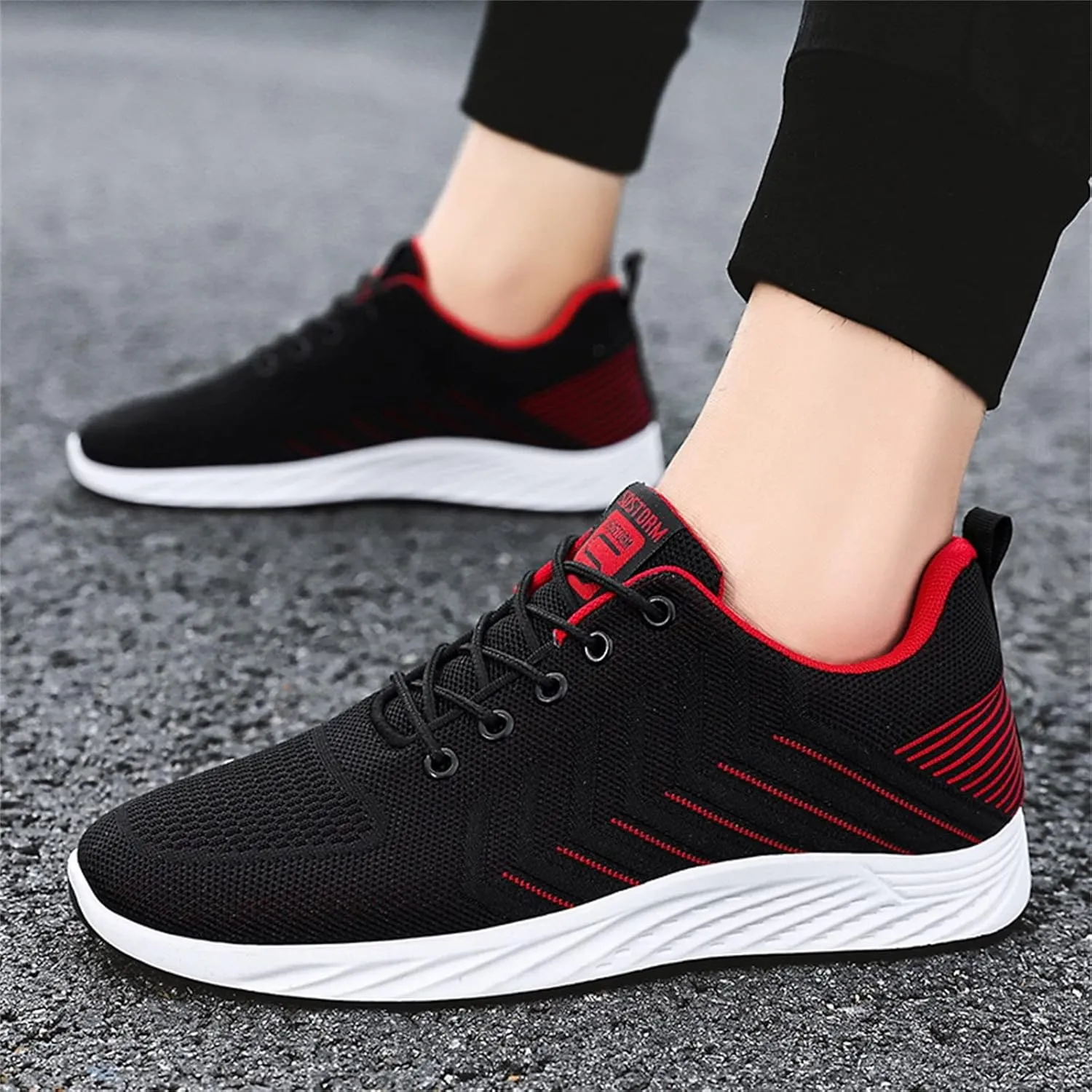 Casual Shoes Lace up Fashion Summer and Men Flat Mesh Breathable Stripes Solid Color Casual