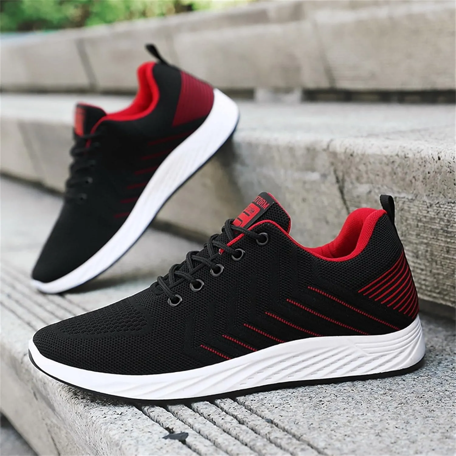 Casual Shoes Lace up Fashion Summer and Men Flat Mesh Breathable Stripes Solid Color Casual