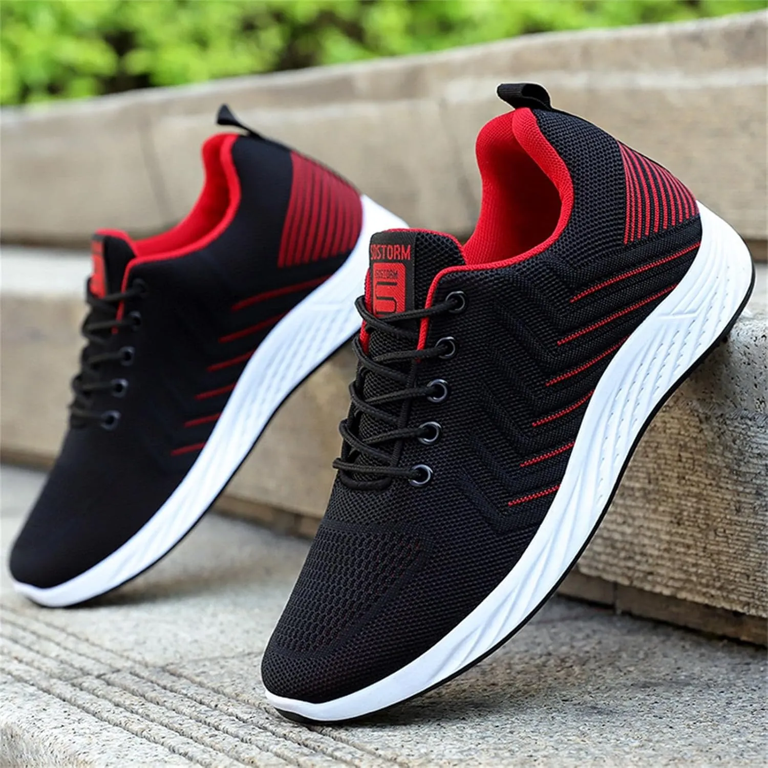 Casual Shoes Lace up Fashion Summer and Men Flat Mesh Breathable Stripes Solid Color Casual