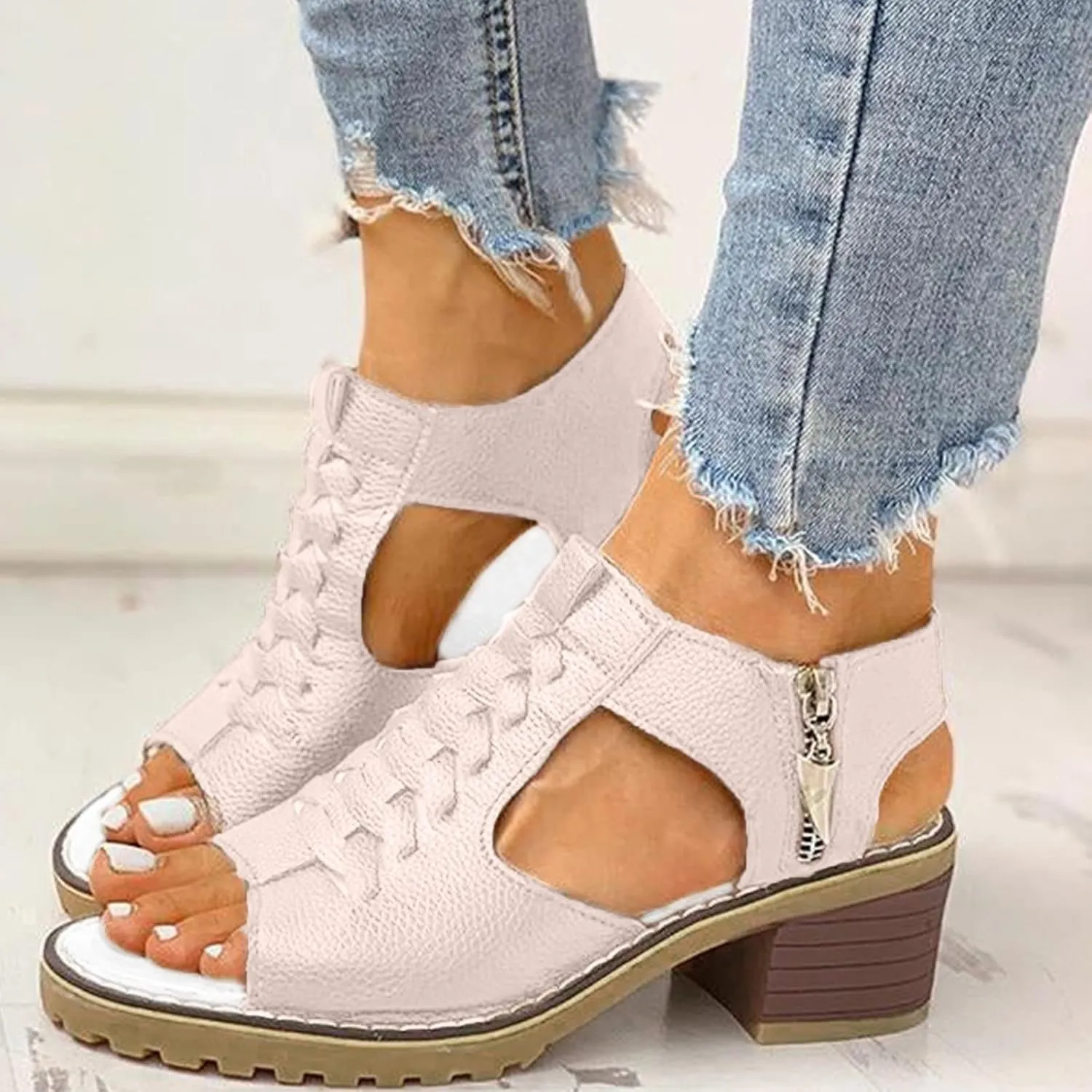 Cathalem Libiyi Sandals Women, Women's Libiyi Comfy Orthotic Chunky Sandals, Fish Mouth Open Toes Vintage Sandals