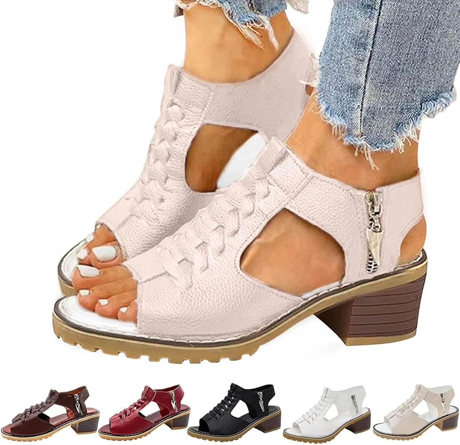 Cathalem Libiyi Sandals Women, Women's Libiyi Comfy Orthotic Chunky Sandals, Fish Mouth Open Toes Vintage Sandals