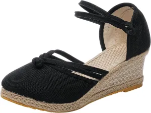 Cathalem Orthopedic Sandals for Women, Women's Ankle Strap Closed Toe Espadrille Wedge Sandals Platform Wedge Sandals