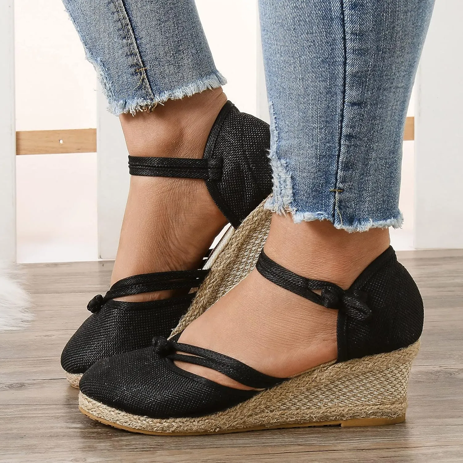 Cathalem Orthopedic Sandals for Women, Women's Ankle Strap Closed Toe Espadrille Wedge Sandals Platform Wedge Sandals