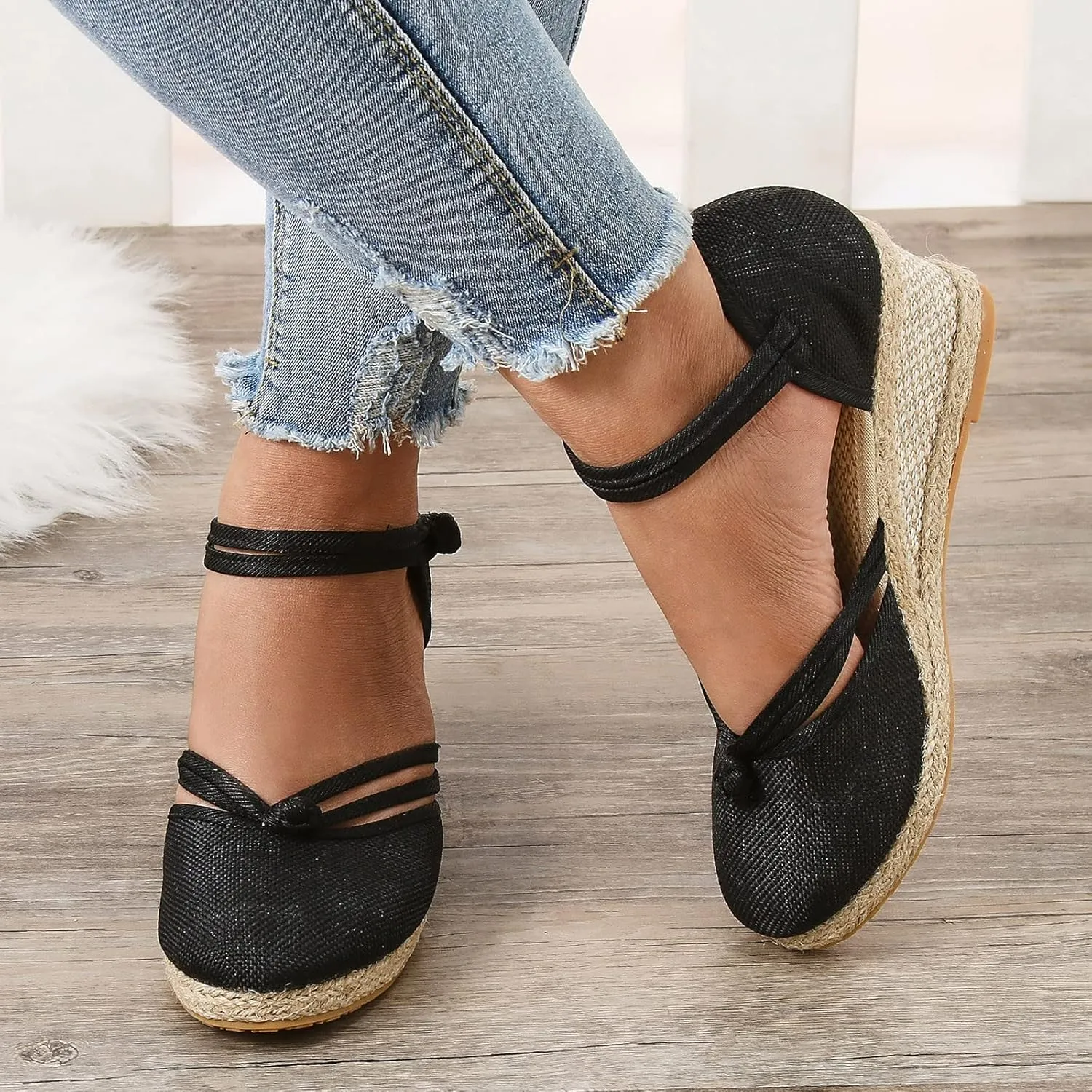 Cathalem Orthopedic Sandals for Women, Women's Ankle Strap Closed Toe Espadrille Wedge Sandals Platform Wedge Sandals