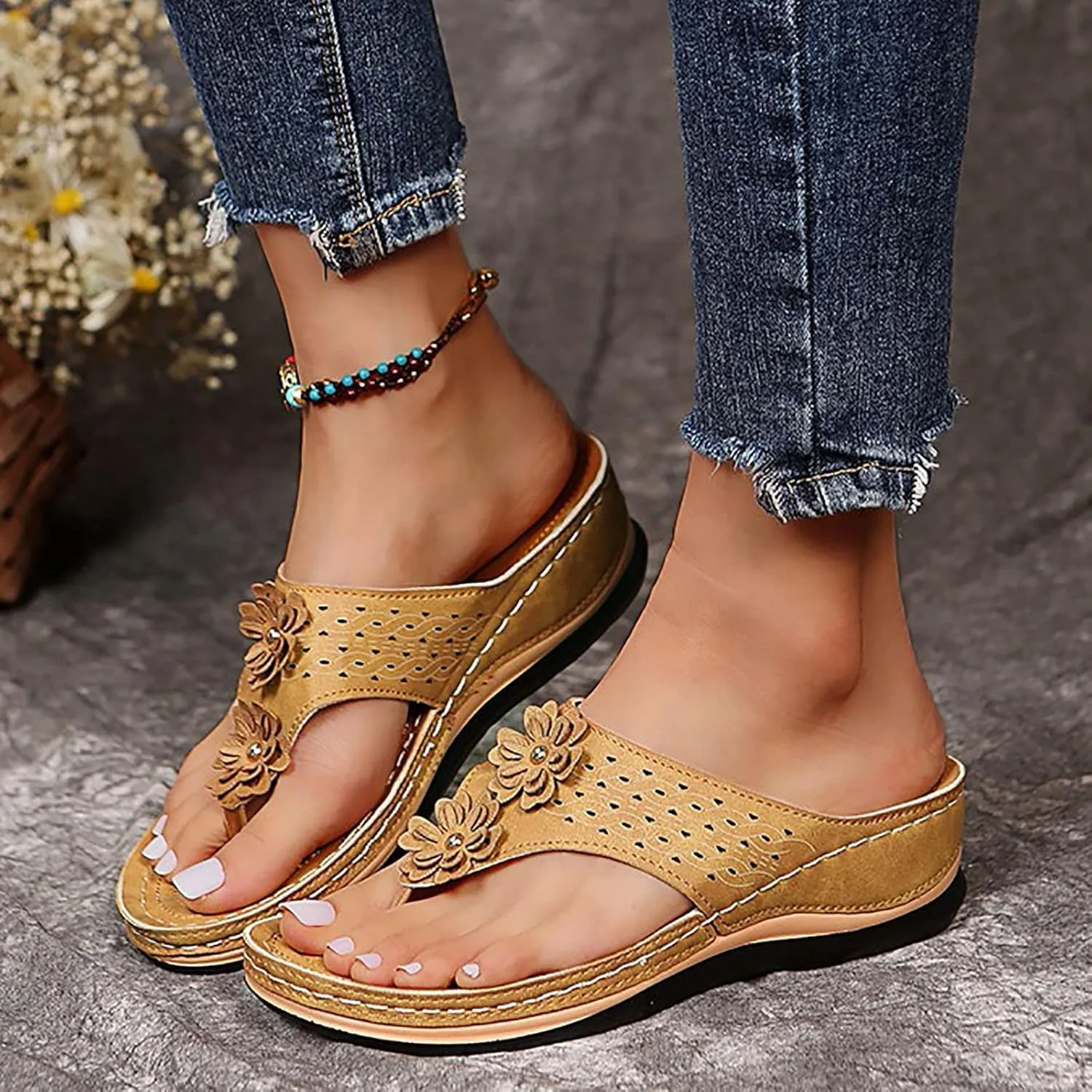 Cathalem Orthopedic Sandals for Women,Womens Sandals with Arch Support Orthotic Sandals Flip Flops