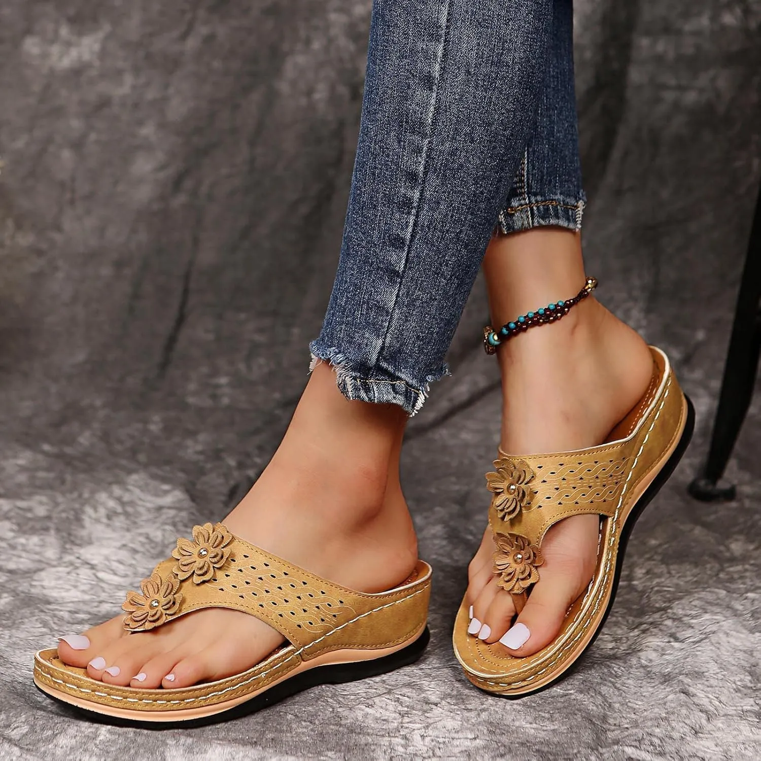 Cathalem Orthopedic Sandals for Women,Womens Sandals with Arch Support Orthotic Sandals Flip Flops