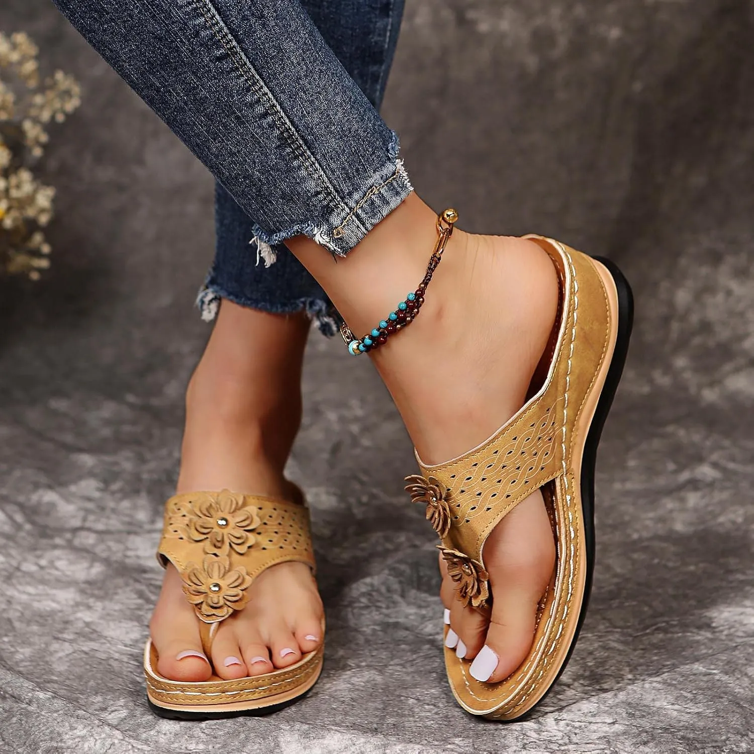 Cathalem Orthopedic Sandals for Women,Womens Sandals with Arch Support Orthotic Sandals Flip Flops