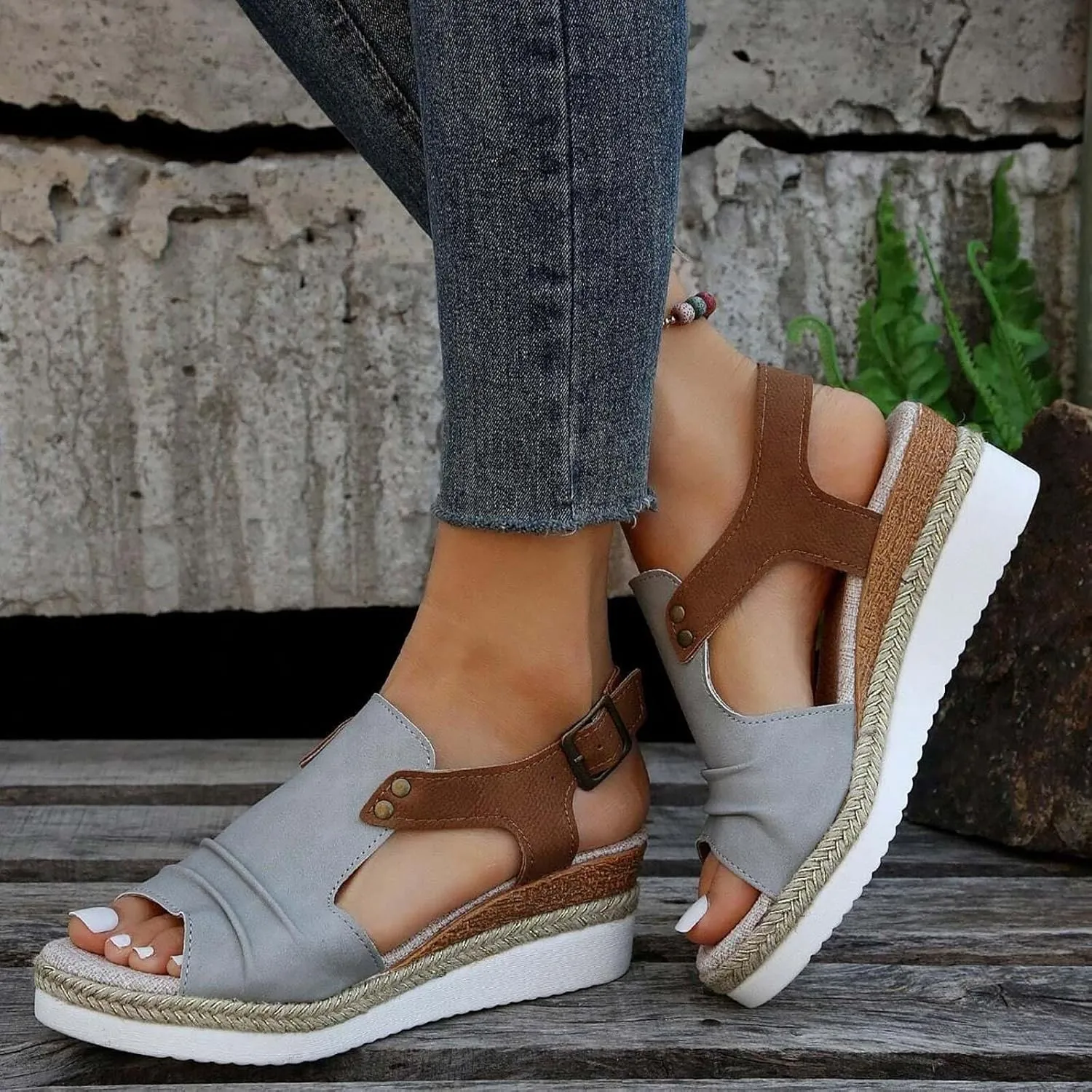 Cathalem Orthopedic Wedge Sandals for Women Summer Dressy 2024 Platform Open Toe Ankle Strap Sandals Comfy Slip on Beach Sandals Outdoor