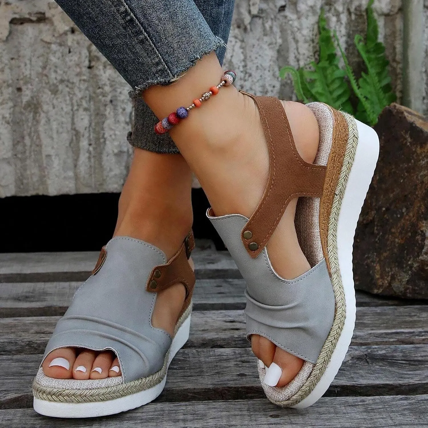 Cathalem Orthopedic Wedge Sandals for Women Summer Dressy 2024 Platform Open Toe Ankle Strap Sandals Comfy Slip on Beach Sandals Outdoor