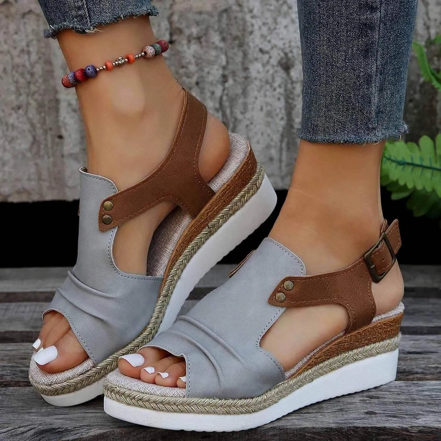 Cathalem Orthopedic Wedge Sandals for Women Summer Dressy 2024 Platform Open Toe Ankle Strap Sandals Comfy Slip on Beach Sandals Outdoor