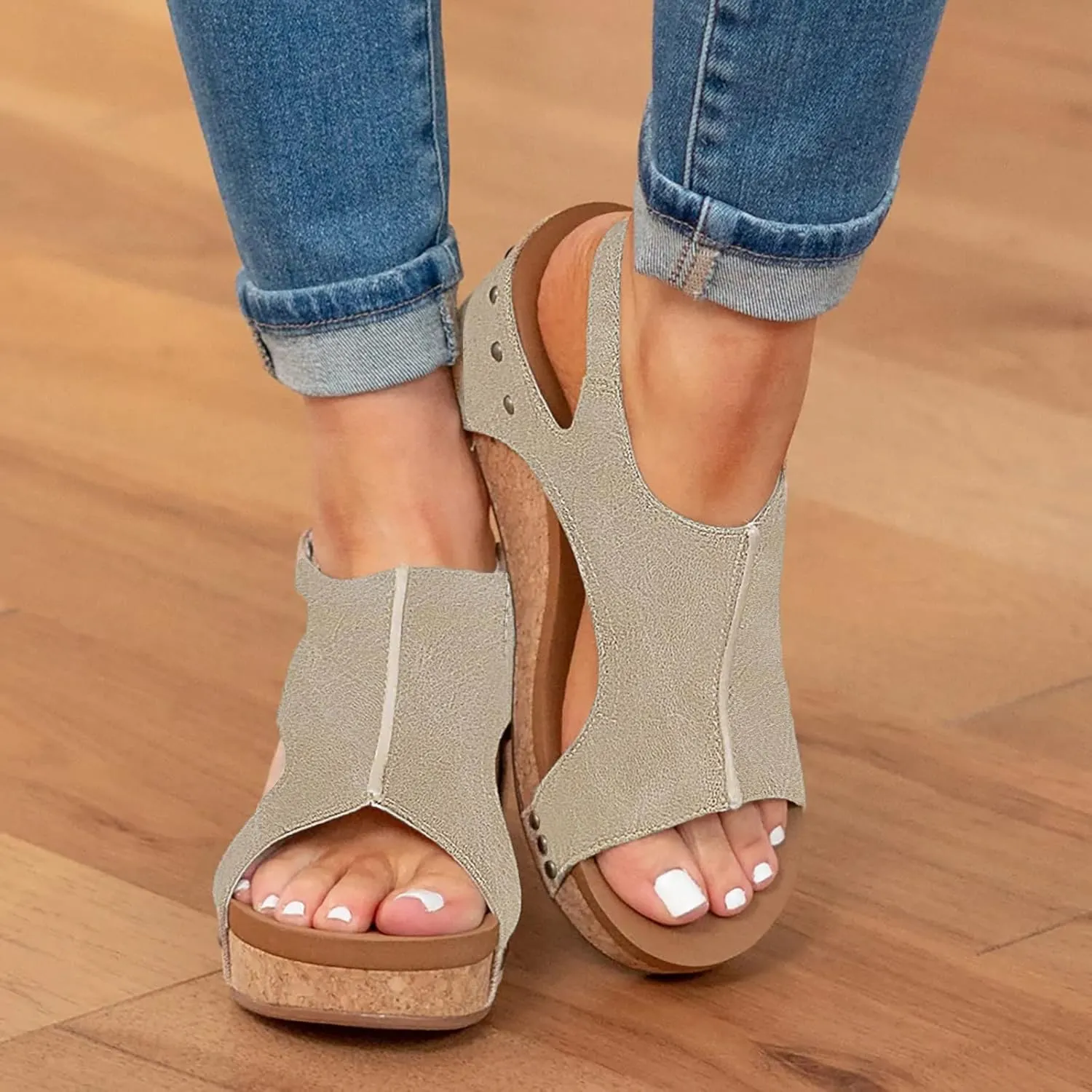 Cathalem Summer Sandals for Women 2024 Buckle Ankle Strap Open Toe Sandals Platform Sandals for Women Dressy Summer