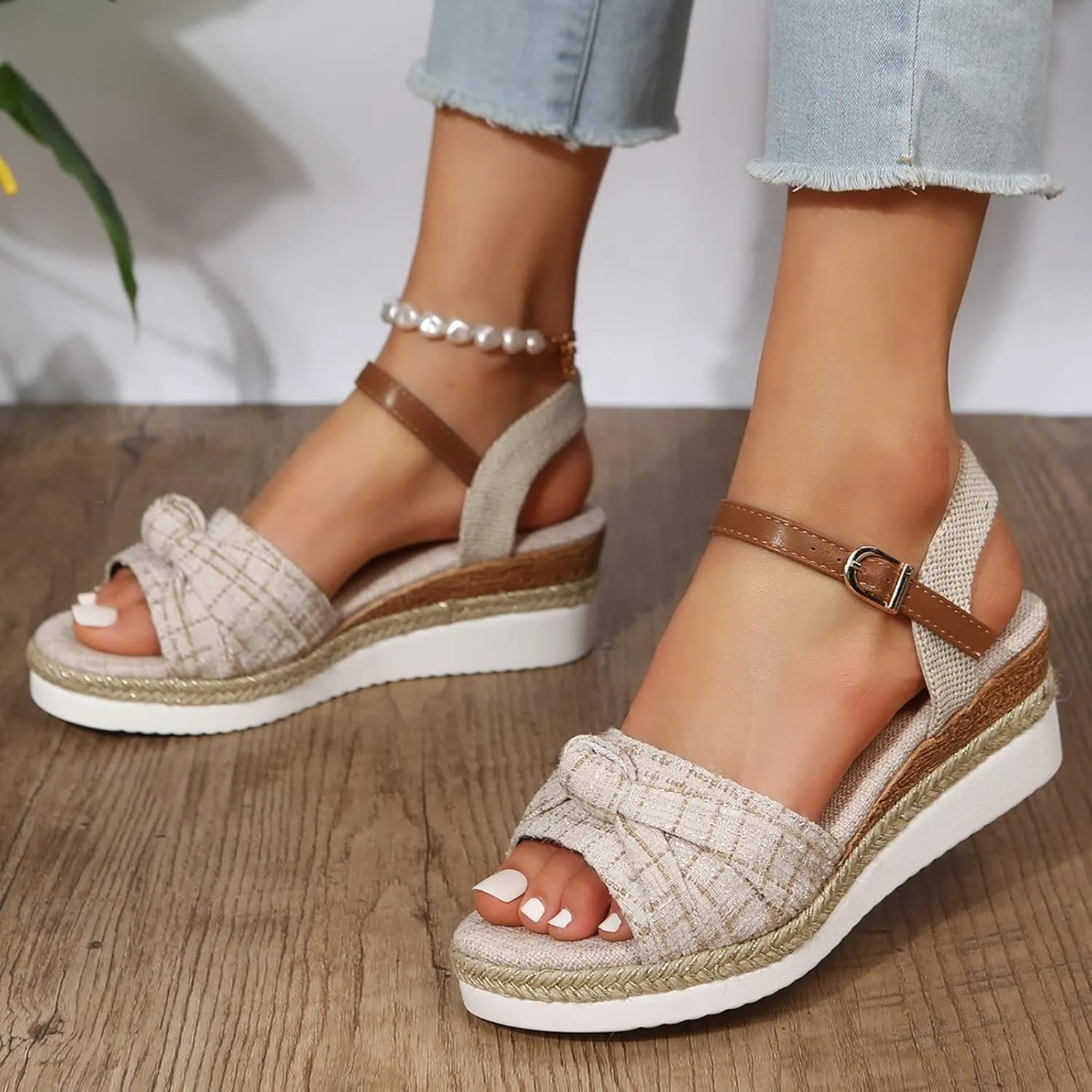 Cathalem Summer Sandals for Women 2024 Open Toe Sandals Walking Slippers with Arch Support Wedge Sandals Summer Dressy