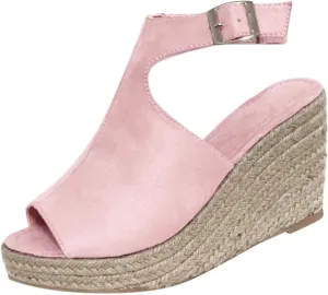 Cathalem Wedge Sandals for Women Dressy Summer, Womens Comfy Espadrille Beach Sandals Open Toe Ankle Strap Buckle Platform Sandals