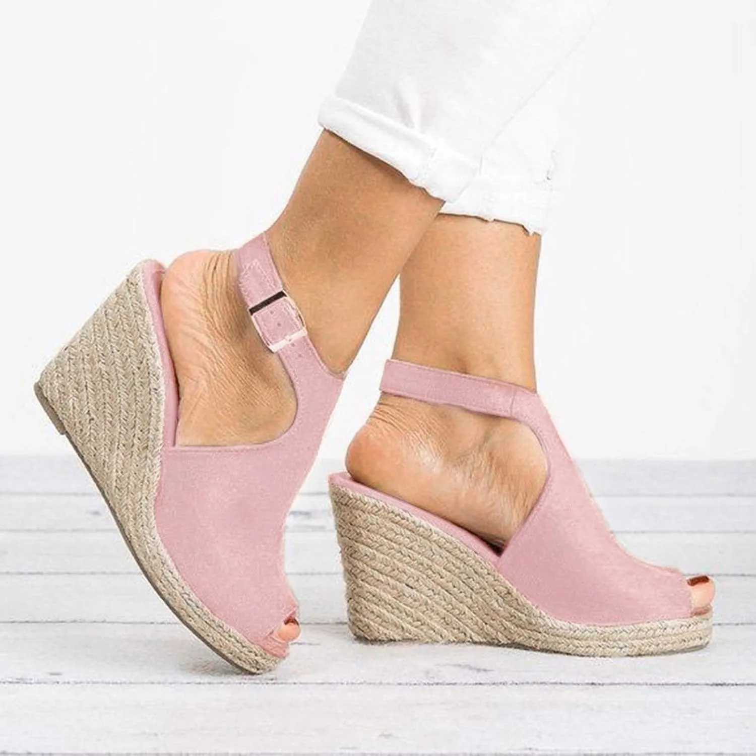 Cathalem Wedge Sandals for Women Dressy Summer, Womens Comfy Espadrille Beach Sandals Open Toe Ankle Strap Buckle Platform Sandals