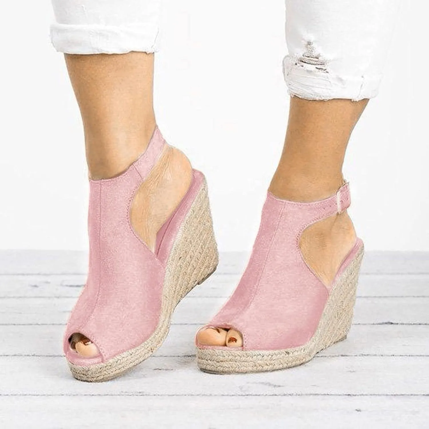 Cathalem Wedge Sandals for Women Dressy Summer, Womens Comfy Espadrille Beach Sandals Open Toe Ankle Strap Buckle Platform Sandals