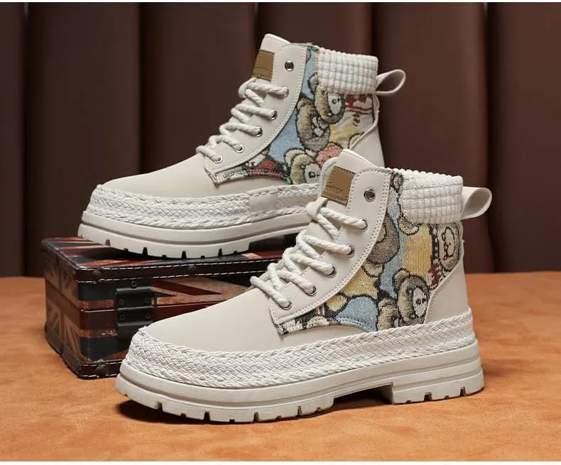 Classic PU Leather High Top Boots for Men - Comfy & Durable Hiking Shoes for Outdoor Activities