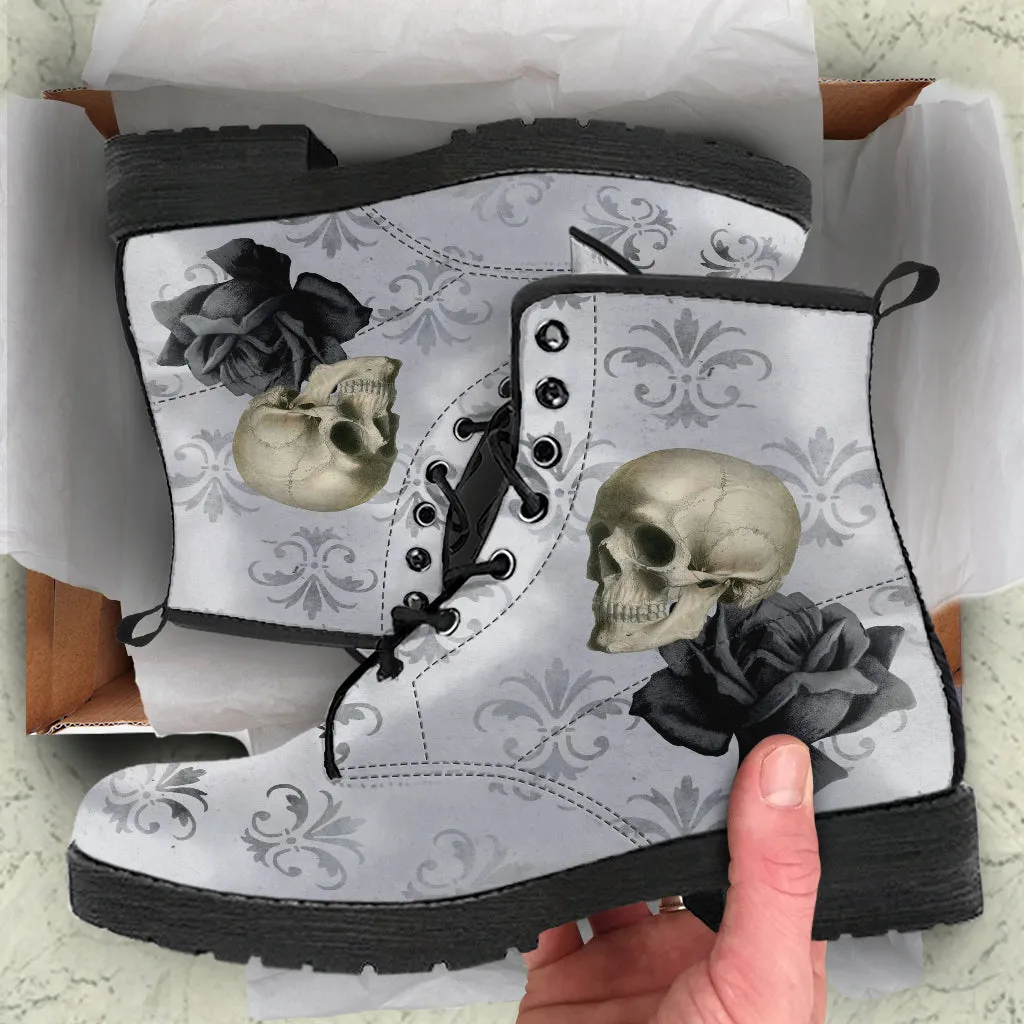 Combat Boots - Goth Shoes #105 Skulls, Grunge Style | Vegan Leather Lace Up Boots, Custom Shoes Boho, Goth Witch Boots, Goth Boots, Vintage
