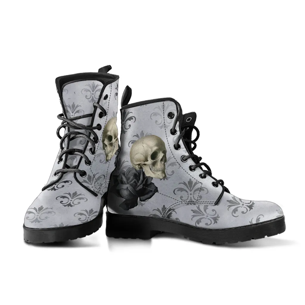 Combat Boots - Goth Shoes #105 Skulls, Grunge Style | Vegan Leather Lace Up Boots, Custom Shoes Boho, Goth Witch Boots, Goth Boots, Vintage