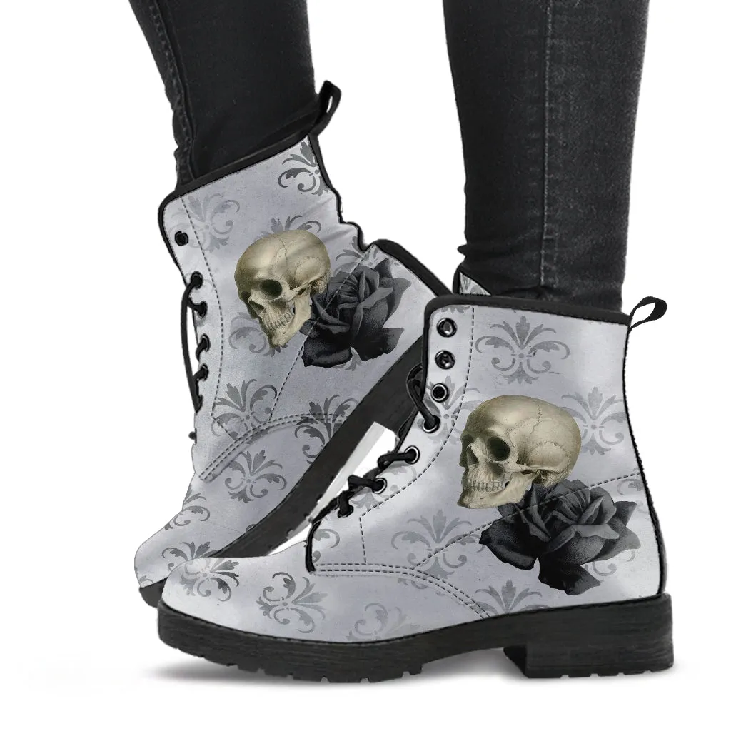 Combat Boots - Goth Shoes #105 Skulls, Grunge Style | Vegan Leather Lace Up Boots, Custom Shoes Boho, Goth Witch Boots, Goth Boots, Vintage