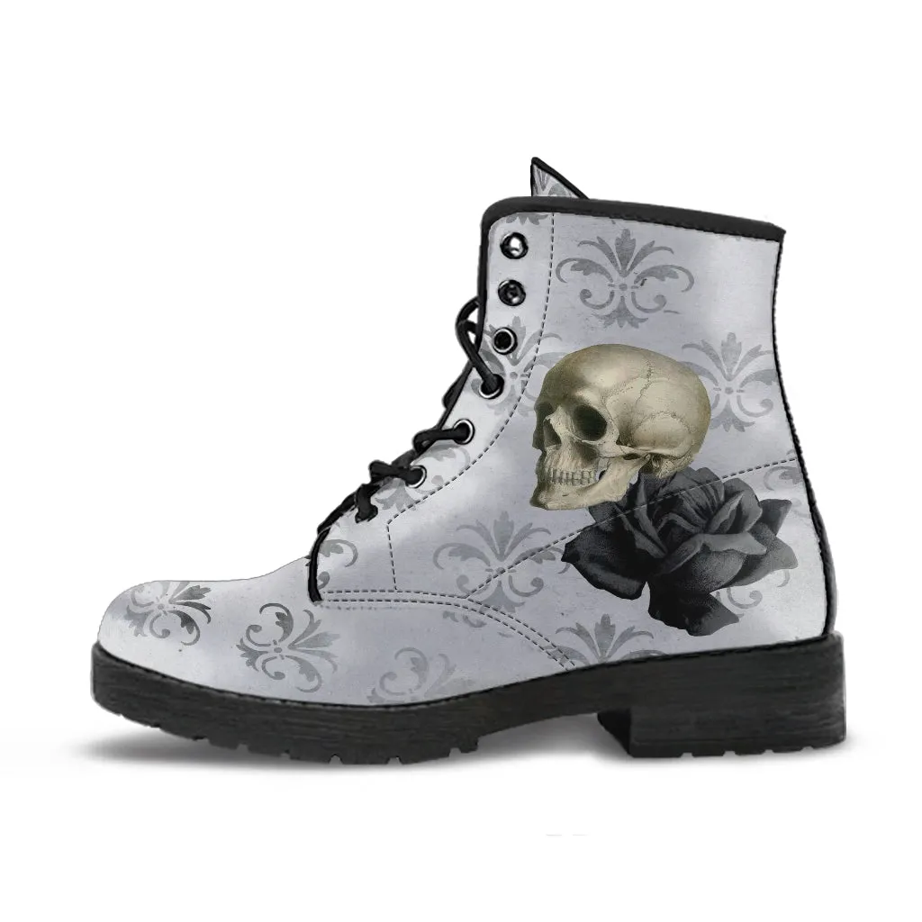 Combat Boots - Goth Shoes #105 Skulls, Grunge Style | Vegan Leather Lace Up Boots, Custom Shoes Boho, Goth Witch Boots, Goth Boots, Vintage
