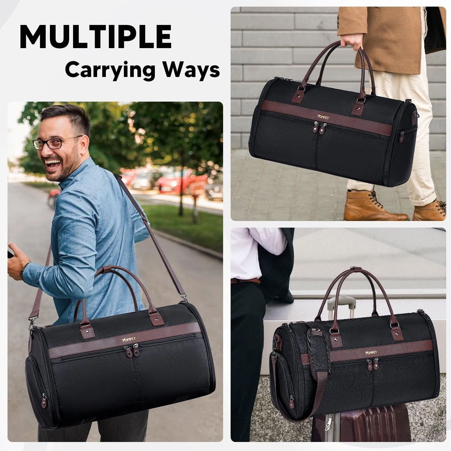 Convertible Garment Duffle Bag for Travel - Carry-On for Men & Women with Shoe Compartment, 2-in-1 Foldable Suit Bag, Detachable Shoulder Strap