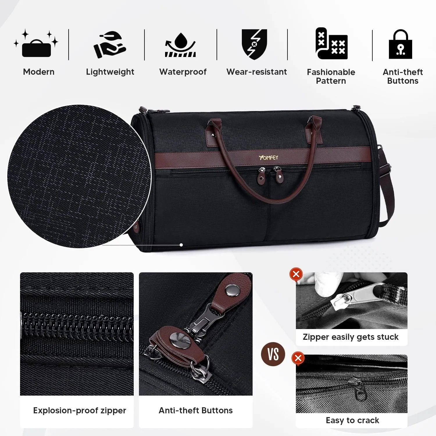 Convertible Garment Duffle Bag for Travel - Carry-On for Men & Women with Shoe Compartment, 2-in-1 Foldable Suit Bag, Detachable Shoulder Strap