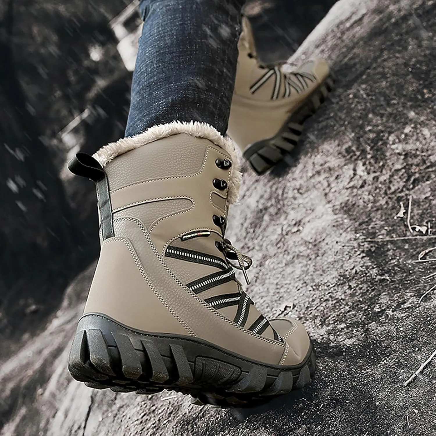 Cotton Snow Boots for Men Water Proof Insulated Mid Calf Boots Fleece Lined Warm Winter Non Slip 6 Men