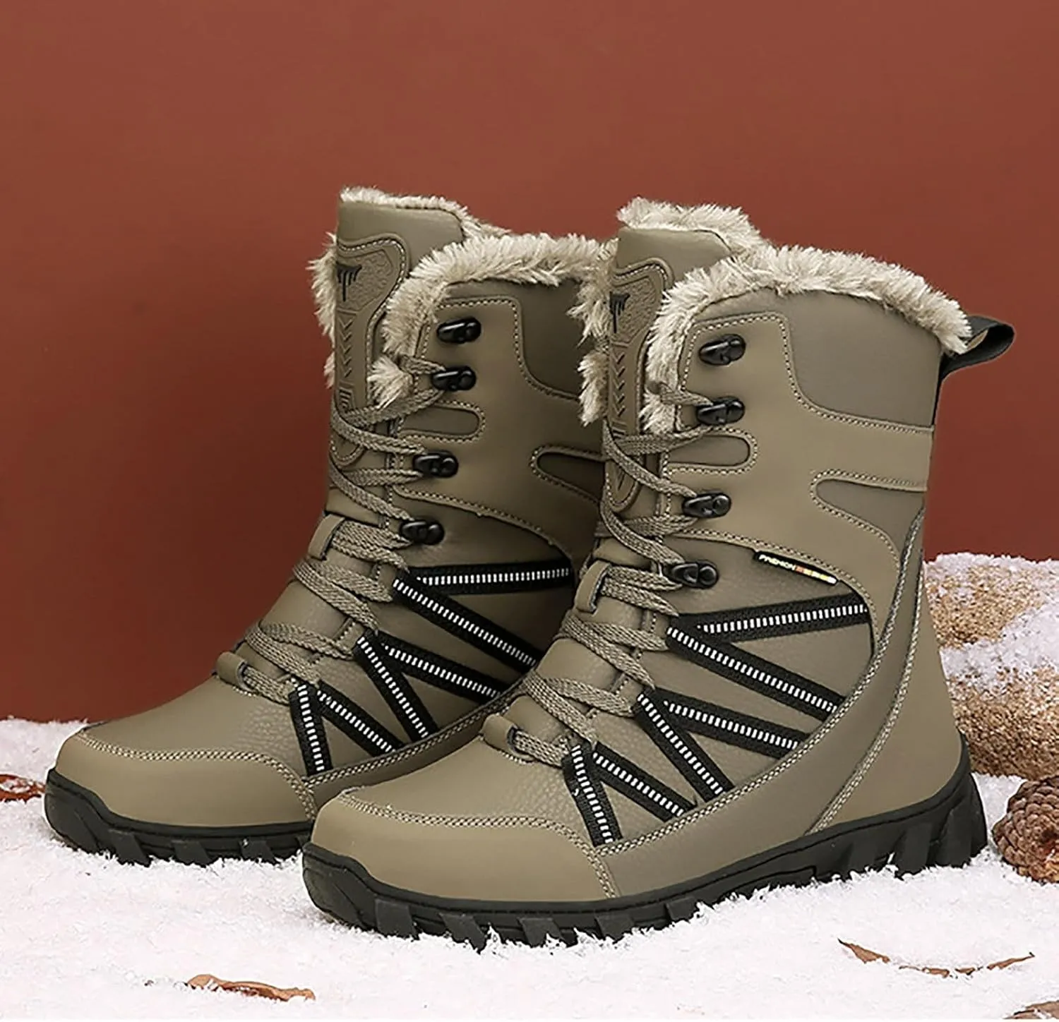 Cotton Snow Boots for Men Water Proof Insulated Mid Calf Boots Fleece Lined Warm Winter Non Slip 6 Men