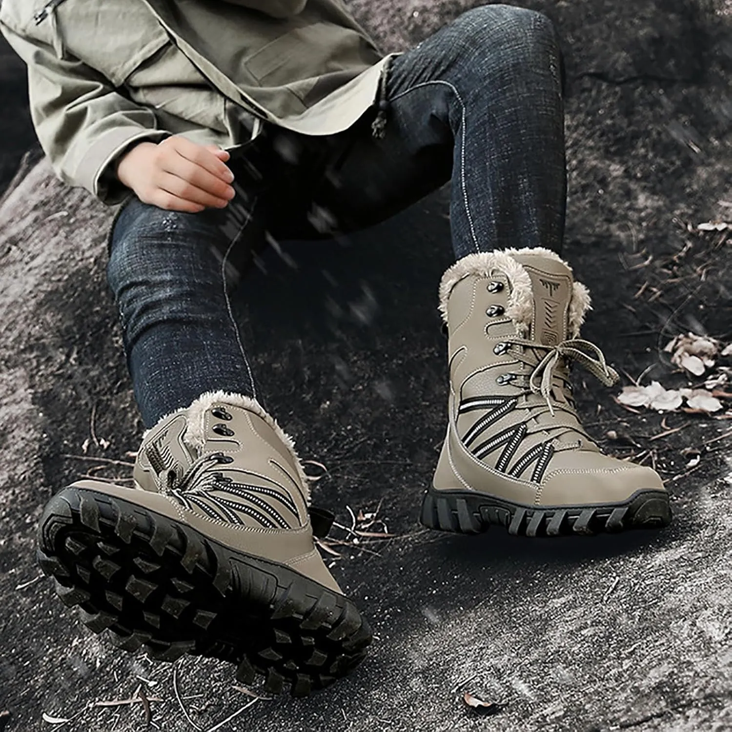 Cotton Snow Boots for Men Water Proof Insulated Mid Calf Boots Fleece Lined Warm Winter Non Slip 6 Men