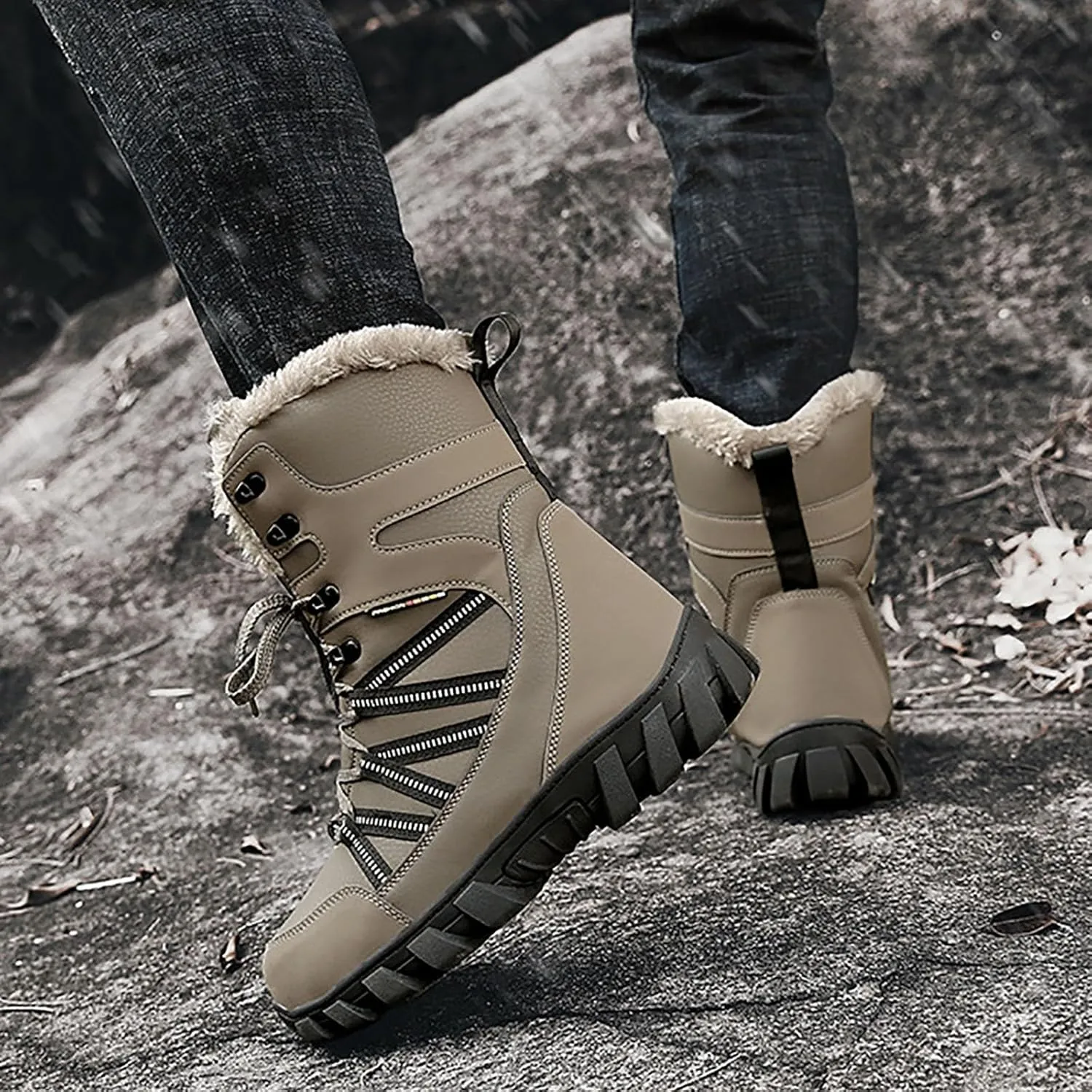 Cotton Snow Boots for Men Water Proof Insulated Mid Calf Boots Fleece Lined Warm Winter Non Slip 6 Men