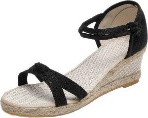 Dressy Open Toe Sandals Platform Wedge with Cushioned Insole and Ankle Strap Buckle Strappy Comfortable Summer Orthopedic Espadrilles Arch Support Casual Orthotic Buckle Strappy Flat Slippers