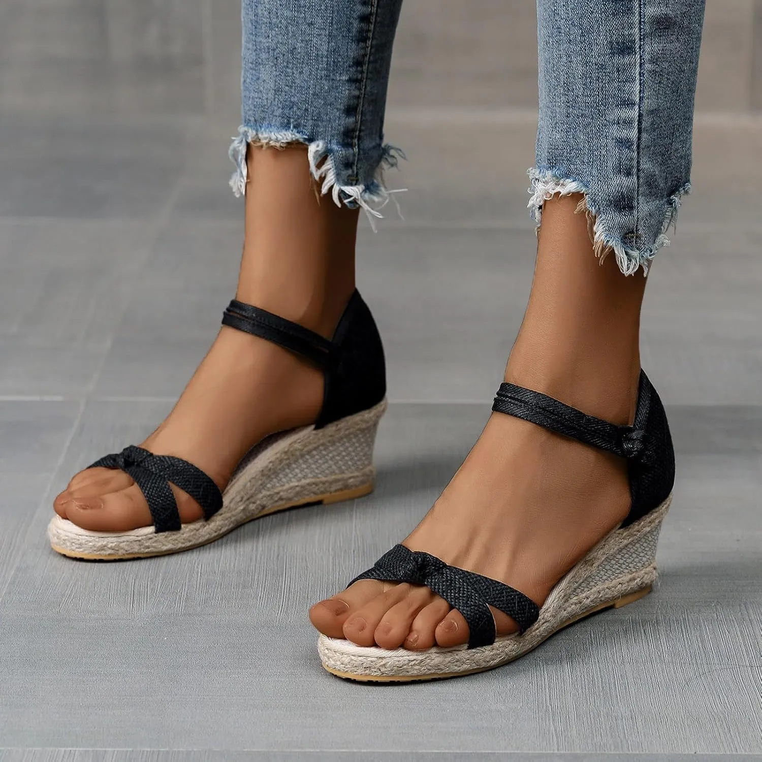Dressy Open Toe Sandals Platform Wedge with Cushioned Insole and Ankle Strap Buckle Strappy Comfortable Summer Orthopedic Espadrilles Arch Support Casual Orthotic Buckle Strappy Flat Slippers