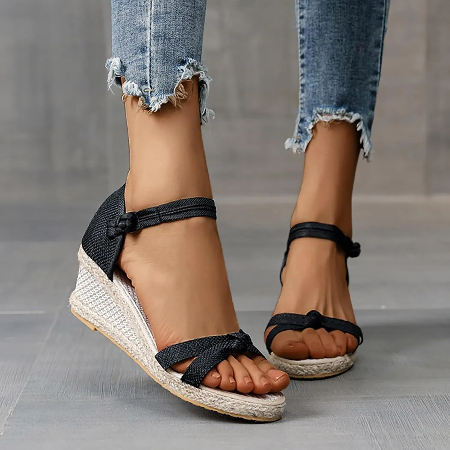 Dressy Open Toe Sandals Platform Wedge with Cushioned Insole and Ankle Strap Buckle Strappy Comfortable Summer Orthopedic Espadrilles Arch Support Casual Orthotic Buckle Strappy Flat Slippers