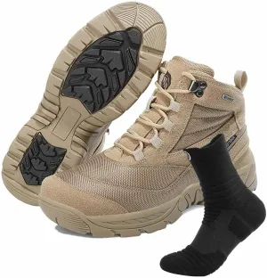 Durable Military Work Boots, Men's Military Tactical Boots with Sports Socks Lightweight Military Boots Breathable Desert Boots Waterproof Hiking Work Boots