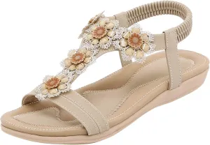 Eduavar Orthopedic Sandals for Women, Womens Sandals Comfortable Bohemia Crystal Open Toe Low Wedge Sandals Breathable Sandal