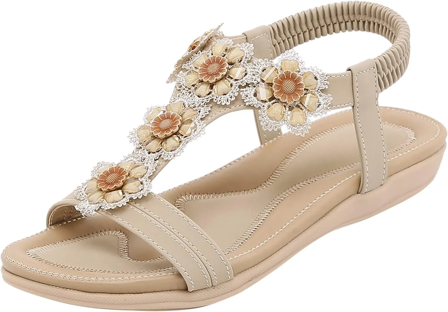 Eduavar Orthopedic Sandals for Women, Womens Sandals Comfortable Bohemia Crystal Open Toe Low Wedge Sandals Breathable Sandal