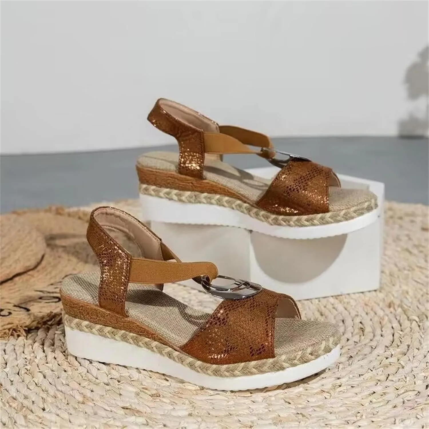 Espadrilles Wedge Sandals for Women Open Toe Platform Sandals Arch Support Orthotic Sandals Ankle Strap Wide Width Arch Support Shoes Beach Walking Sandals