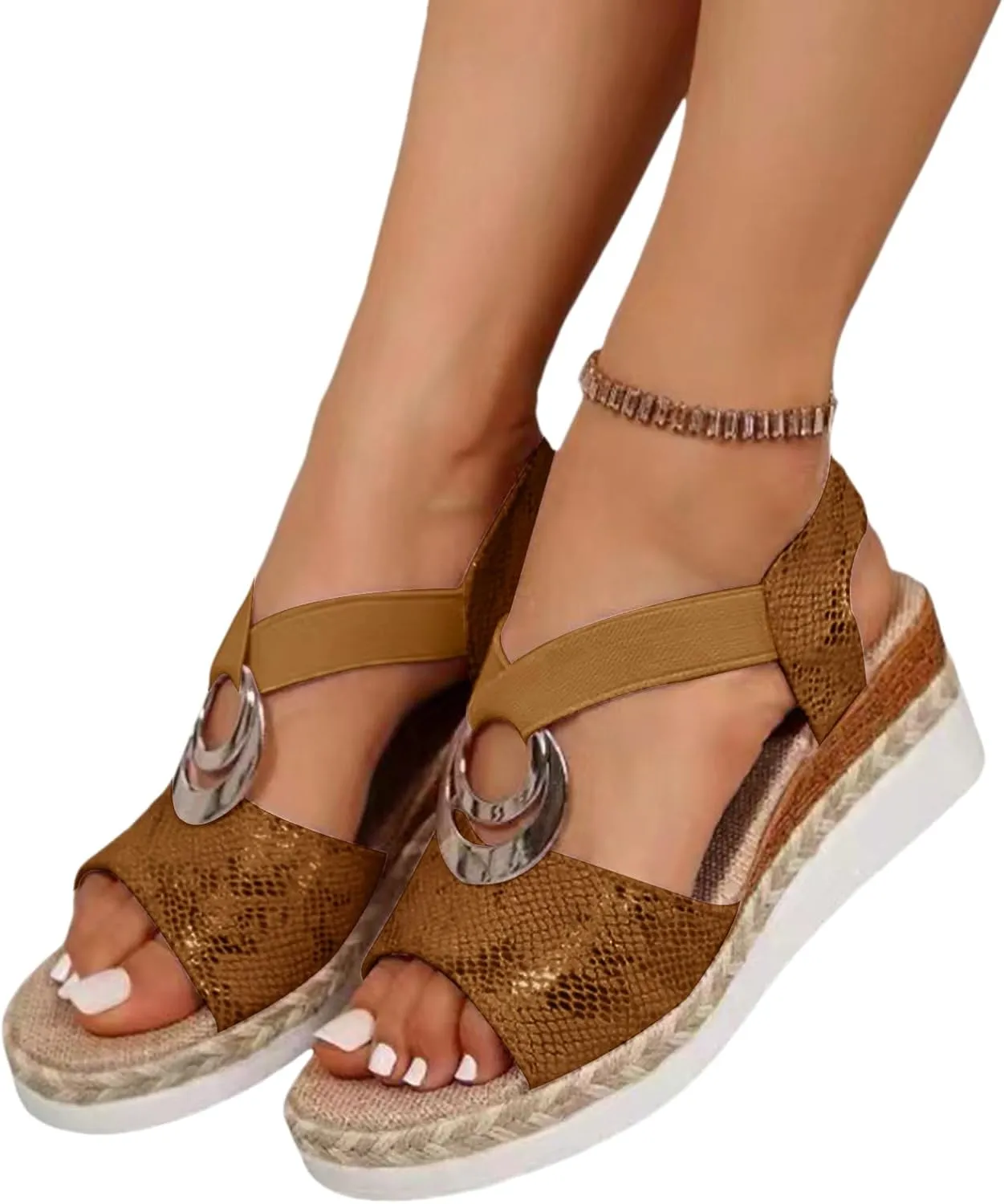 Espadrilles Wedge Sandals for Women Open Toe Platform Sandals Arch Support Orthotic Sandals Ankle Strap Wide Width Arch Support Shoes Beach Walking Sandals