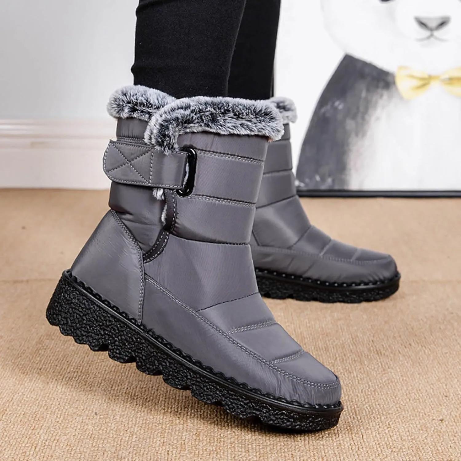 Fashion Couple Men Women Winter Water Proof Flat Hook Loop Keep Warm Snow Boots Men Outdoor Lightweight Hiking