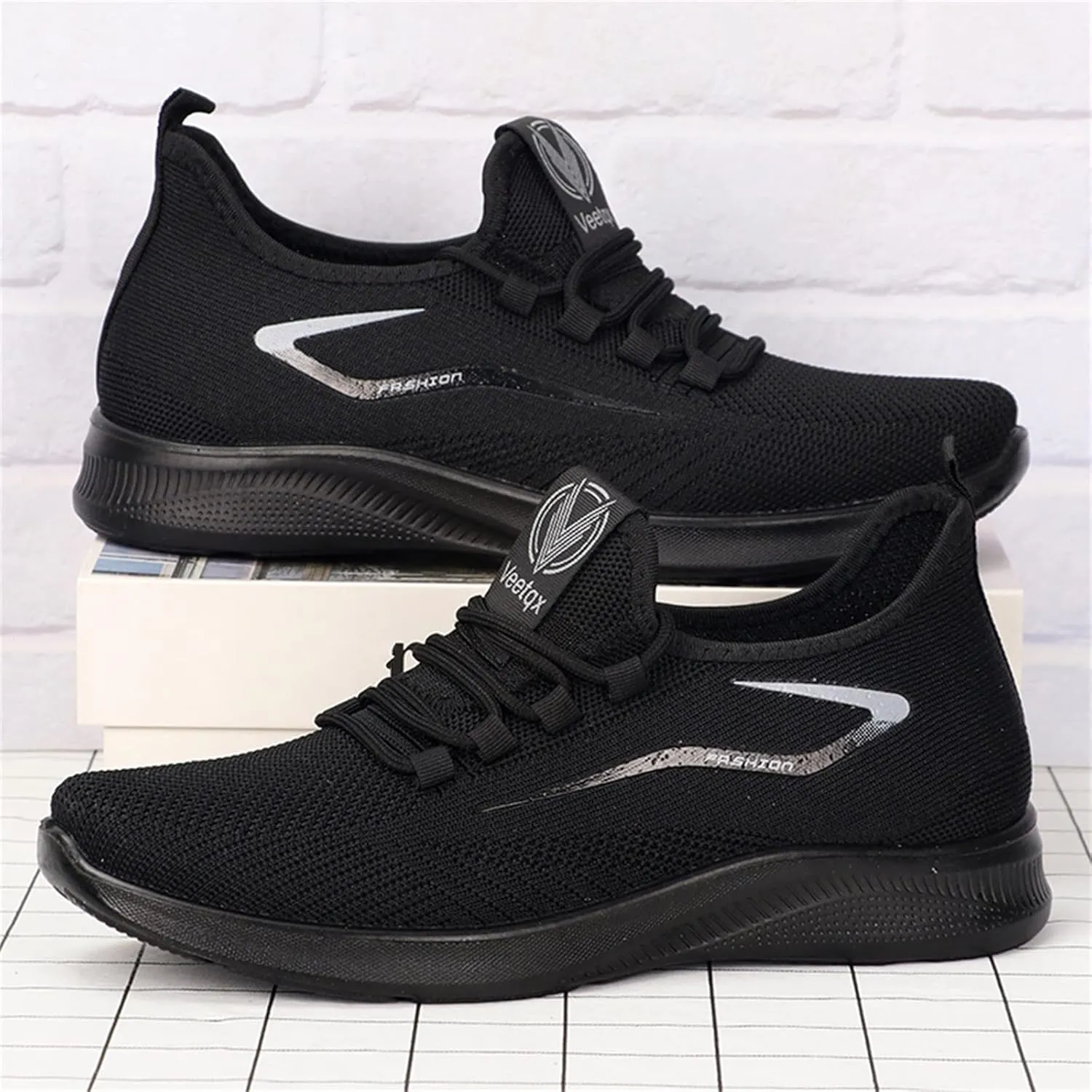 Fashion Sneaker Lace-Up Fashion Spring and Summer Men Sports Shoes Flat Bottom Light Slip On Elastic Fly Woven Mesh