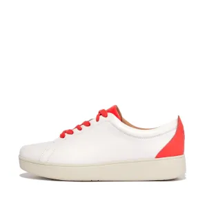 FitFlop FV9-A56 Rally Neon-Pop Ladies White & Orange Leather Arch Support Lace Up Trainers