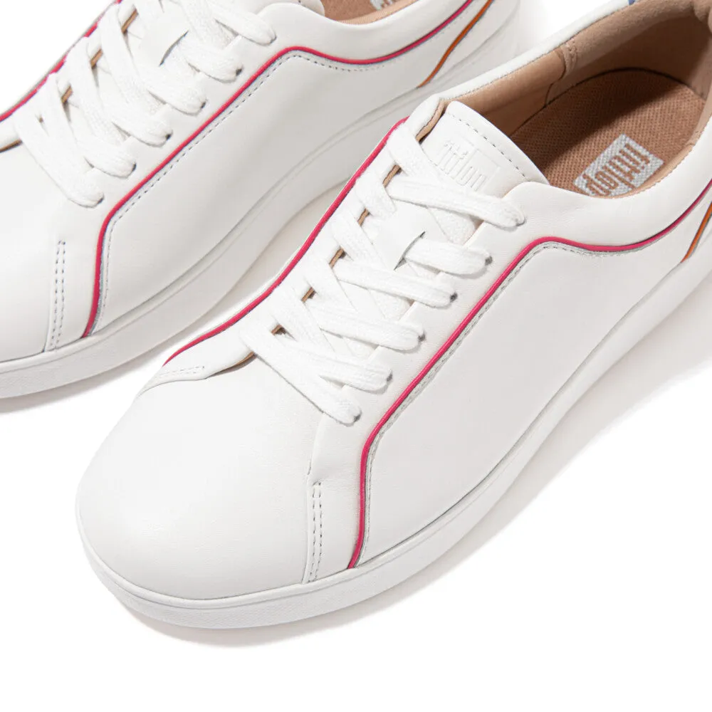 FitFlop Rally Piping EX6-646 Ladies White Leather Lace Up Trainers