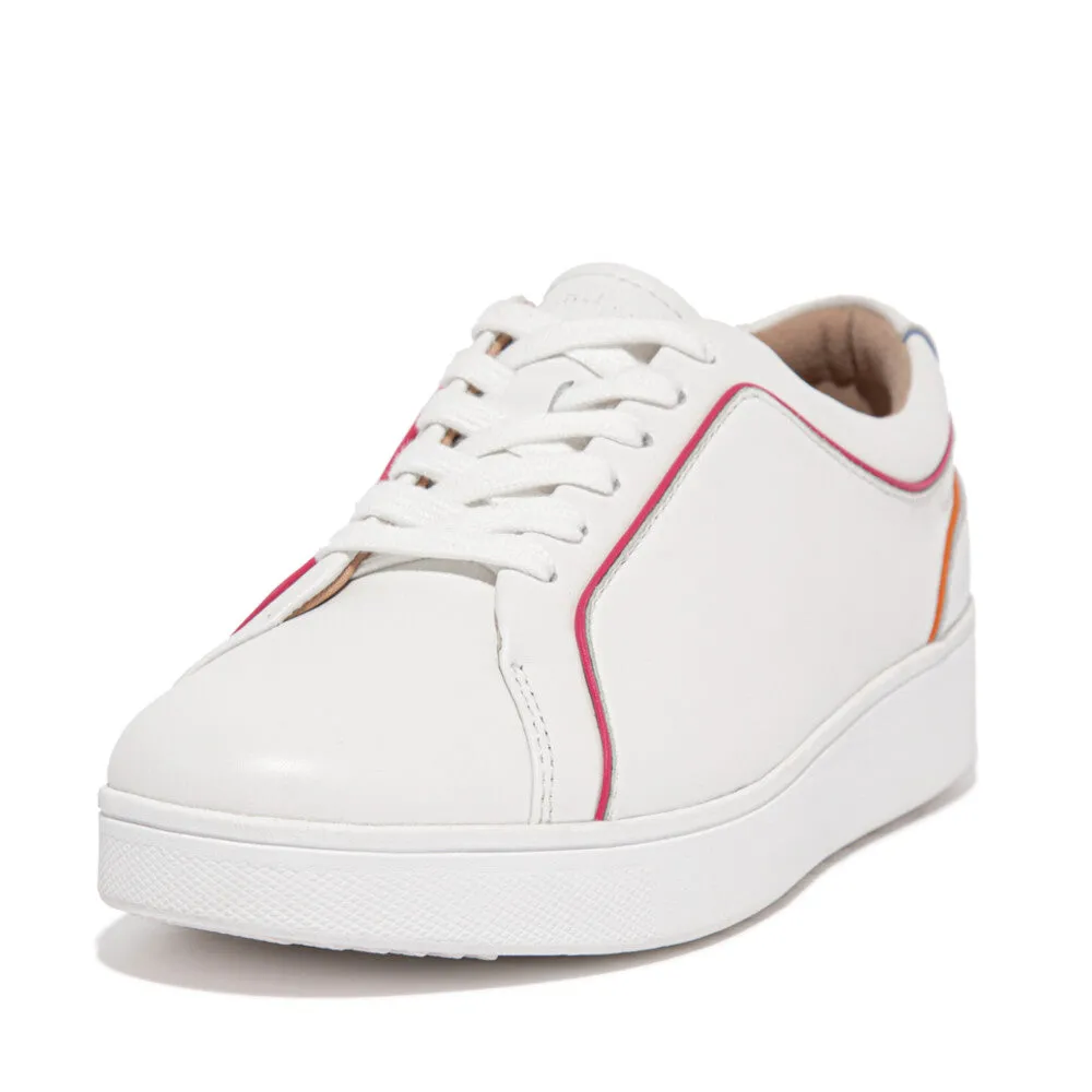 FitFlop Rally Piping EX6-646 Ladies White Leather Lace Up Trainers