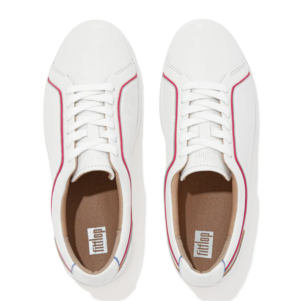 FitFlop Rally Piping EX6-646 Ladies White Leather Lace Up Trainers