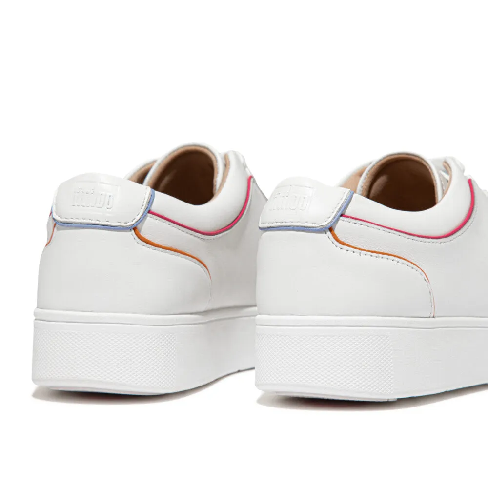 FitFlop Rally Piping EX6-646 Ladies White Leather Lace Up Trainers