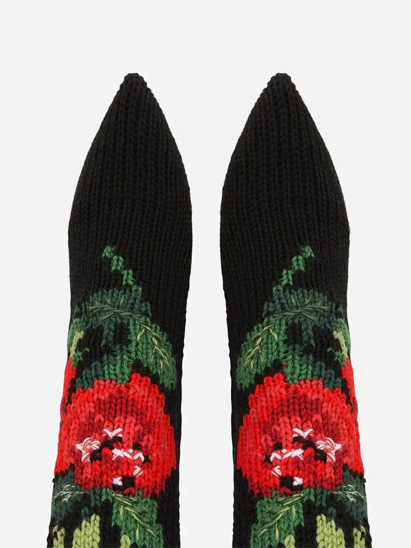 Floral-Knit Stiletto Boots
